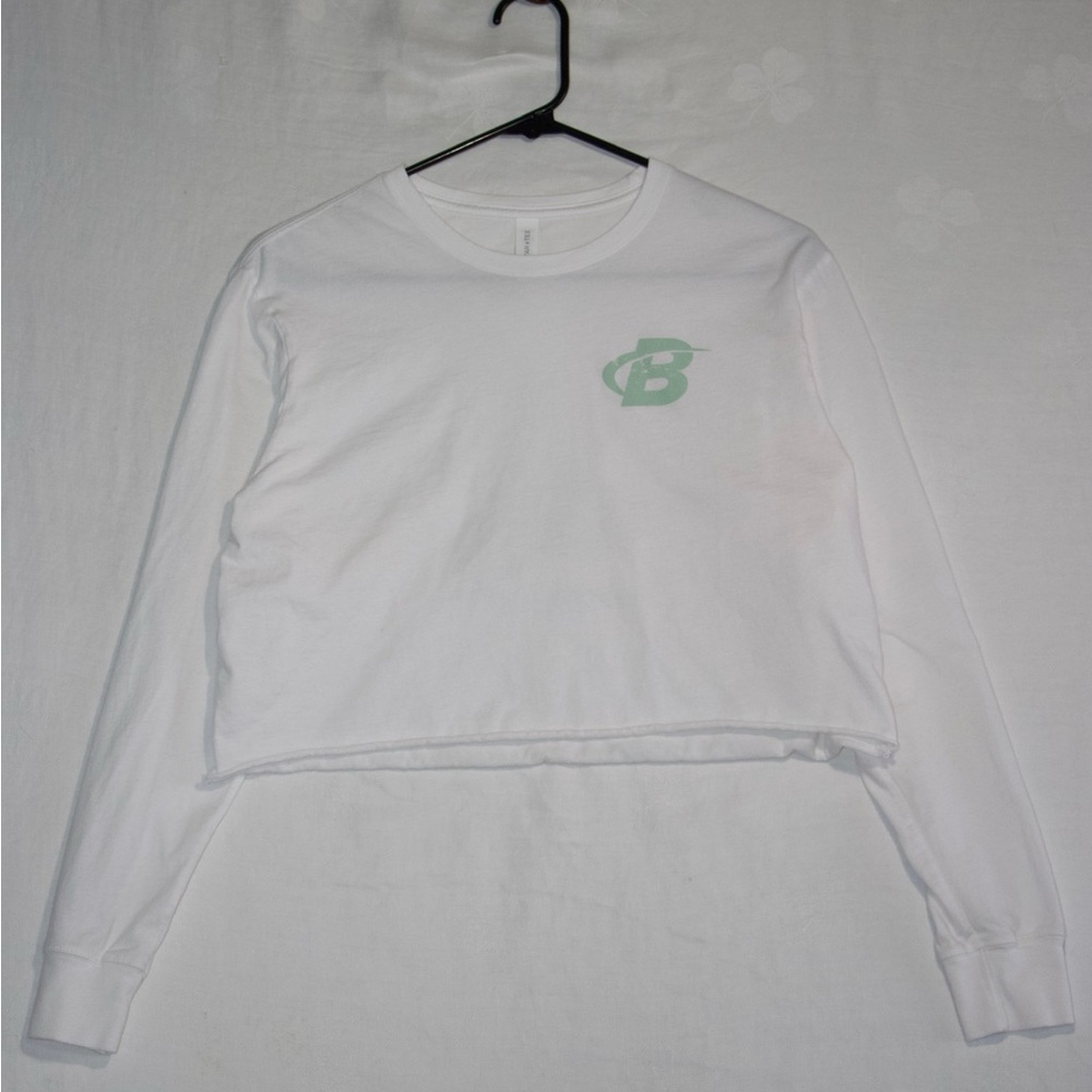 White Long Sleeve Body Building Crop Top with Logo